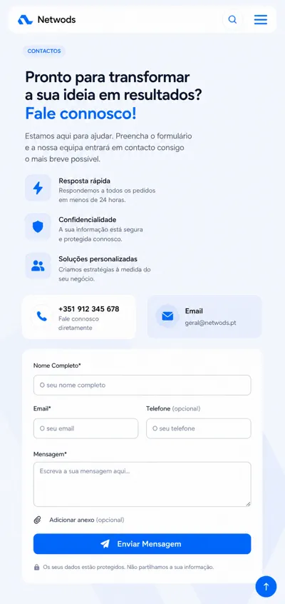 Contacto para transformar ideias em resultados