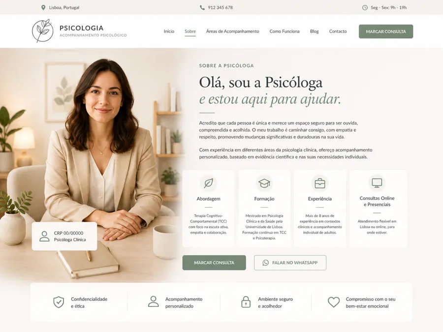 Exemplo de página de apresentação de psicólogo profissiona