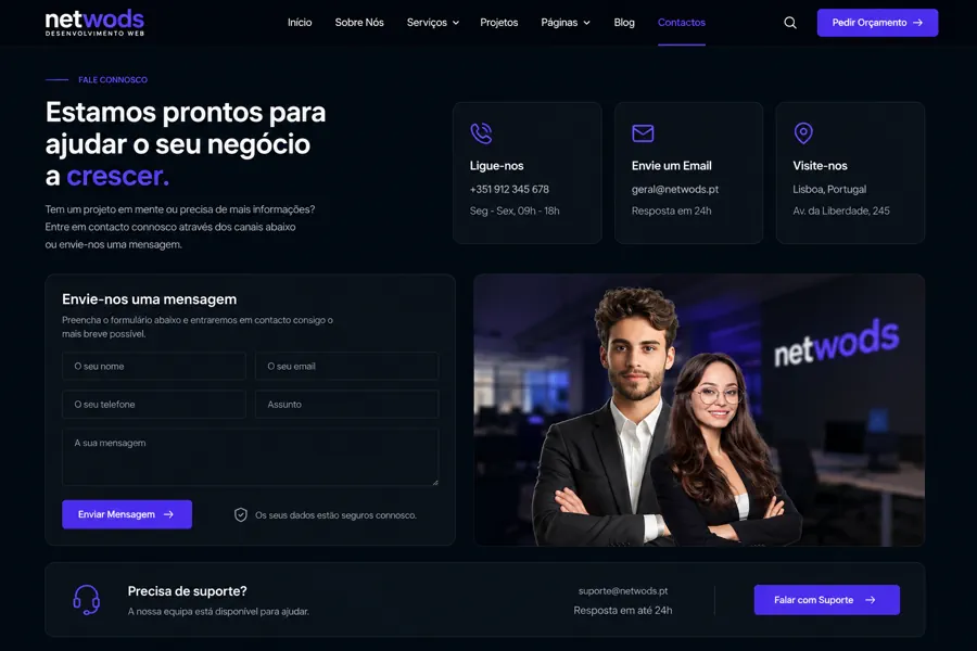 Exemplo de página de contactos e pedido de orçamento