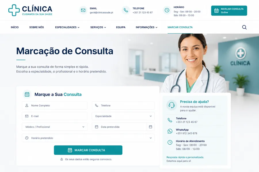 Exemplo de página de marcação de consulta para clínica