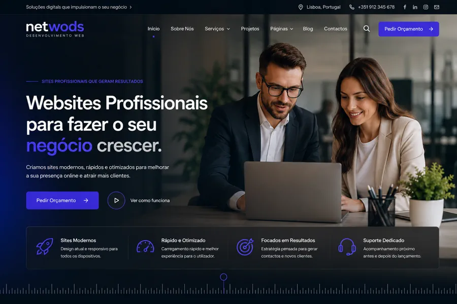 Exemplo de página inicial de um site profissional