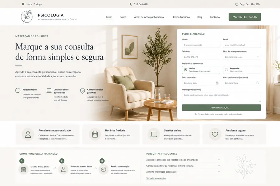 Exemplo de página para marcação de consulta de psicologia