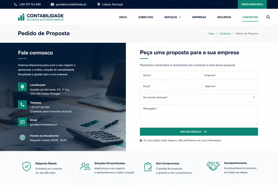 Exemplo de página para pedido de proposta de serviços de contabilidade