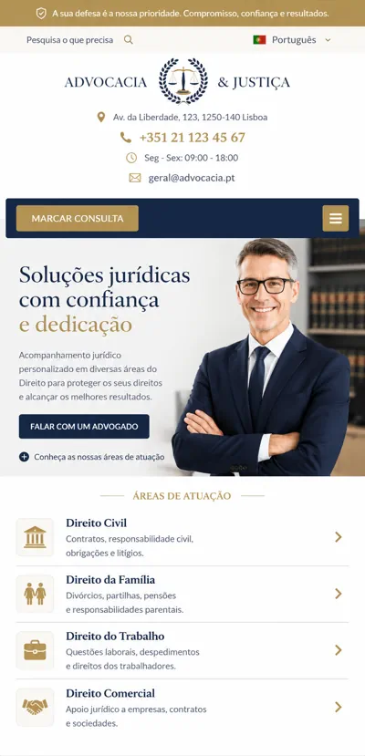 Exemplo de website para advogado adaptado a dispositivos móveis