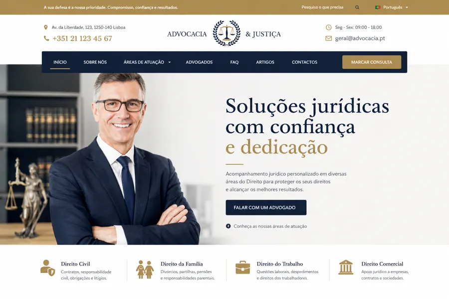 Exemplo de website profissional para advogado em versão desktop