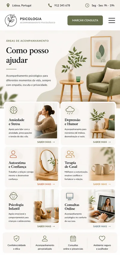 Exemplo mobile de áreas de acompanhamento psicológico