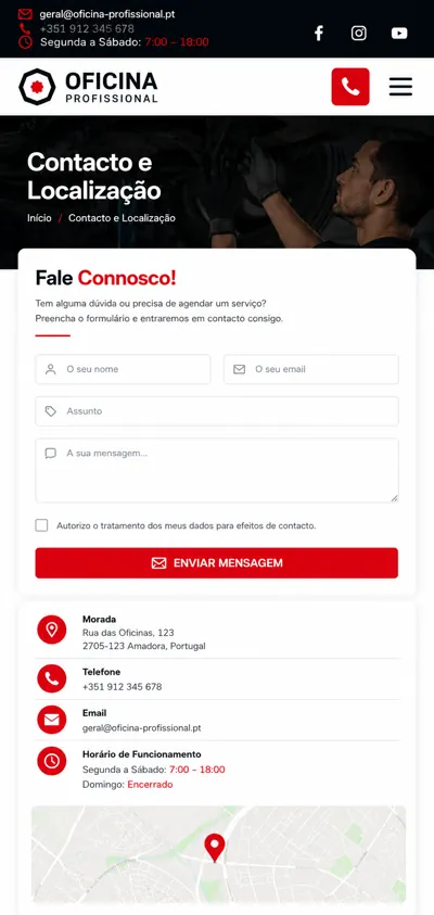 Exemplo mobile de contacto e localização de oficina automóvel