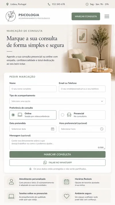 Exemplo mobile de marcação de consulta com psicólogo