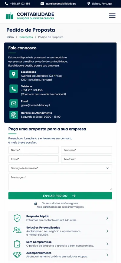 Exemplo mobile de pedido de proposta para serviços de contabilidade