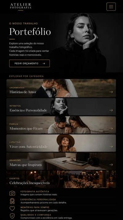Exemplo mobile de portefólio de fotógrafo profissional