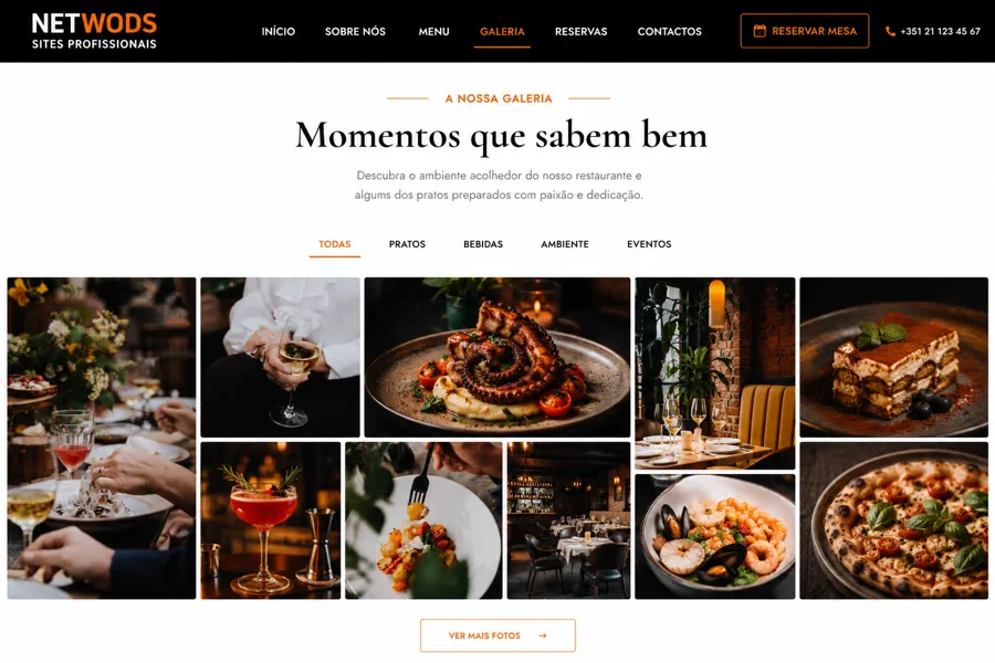 Galeria de website para restaurante