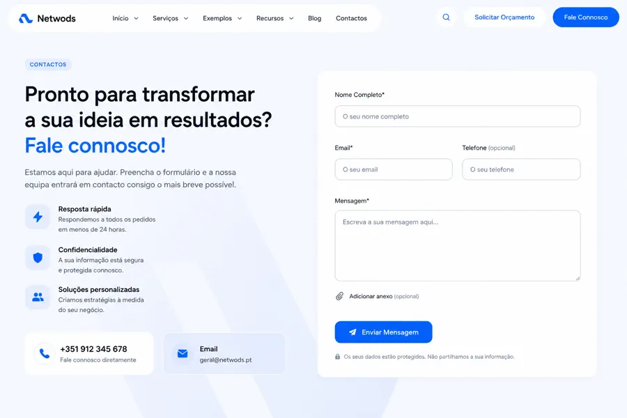 Moderno Hero de Contactos em Azul
