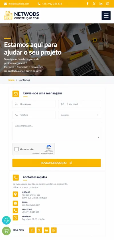 Página de Contactos da Construção Civil