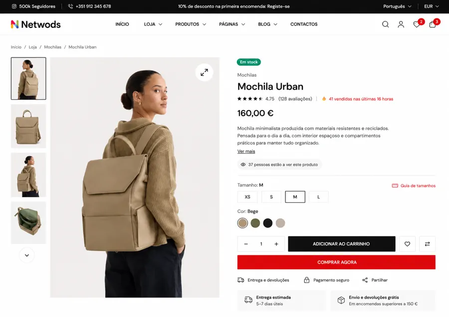 Página de produto de uma loja online profissional