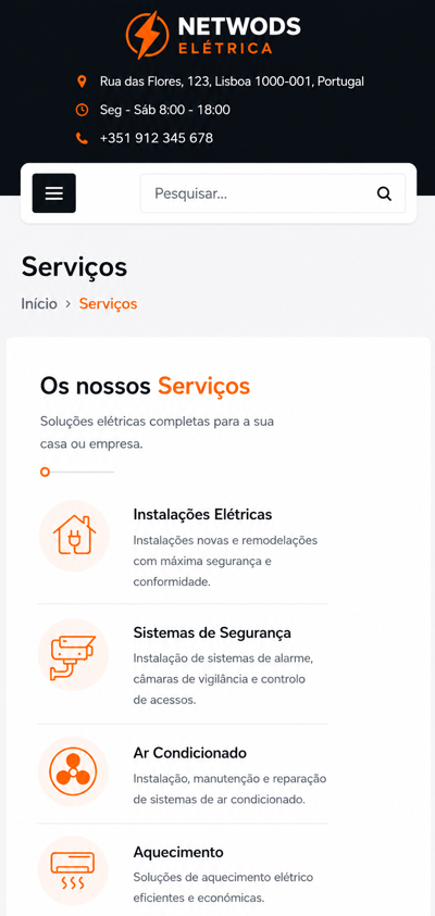 Portuguese Electrical Services App Interface