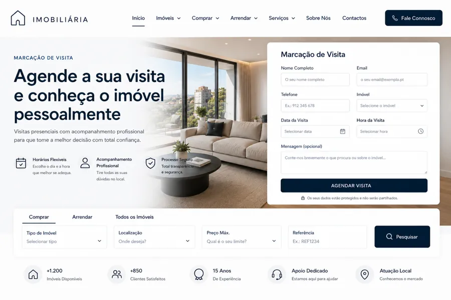Website para imobiliária – contactos e marcação de visita em computado