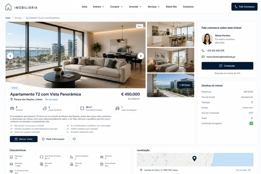 Website para imobiliária – detalhe de imóvel em computador