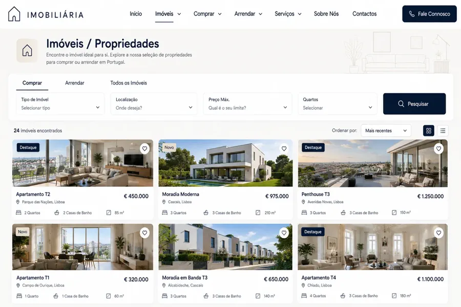 Website para imobiliária – página de imóveis em computador