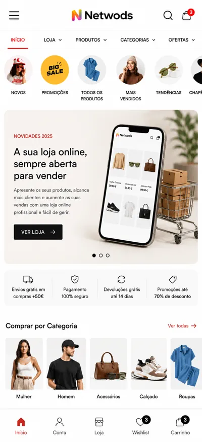 loja online profissional em versão mobile