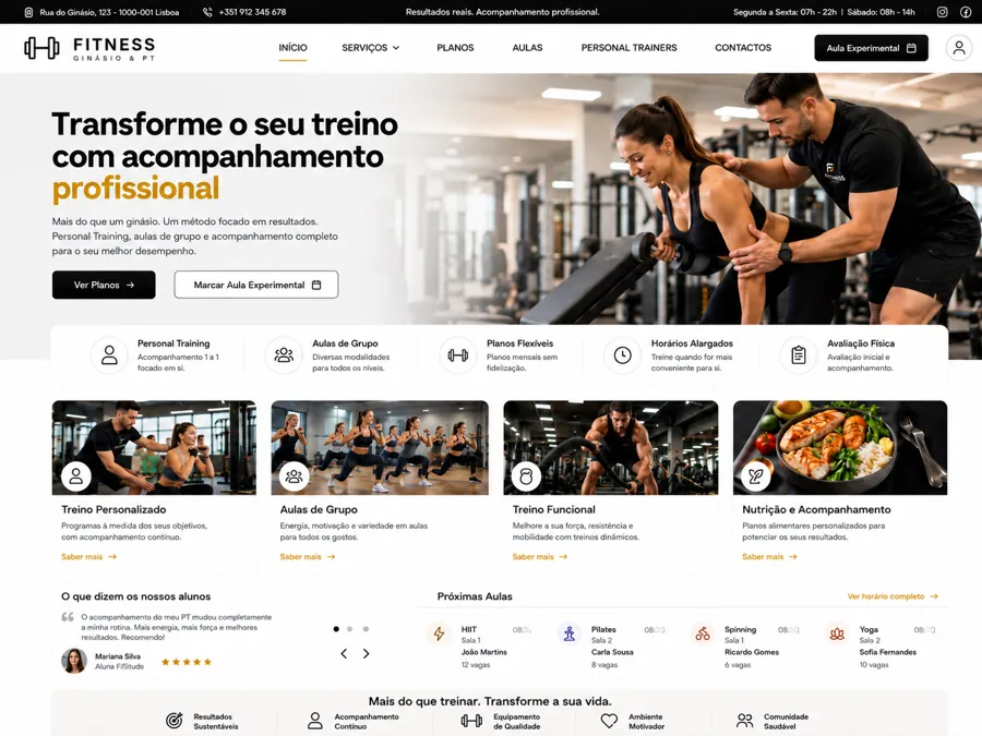 Website para ginásio e personal trainer – página inicial em computador