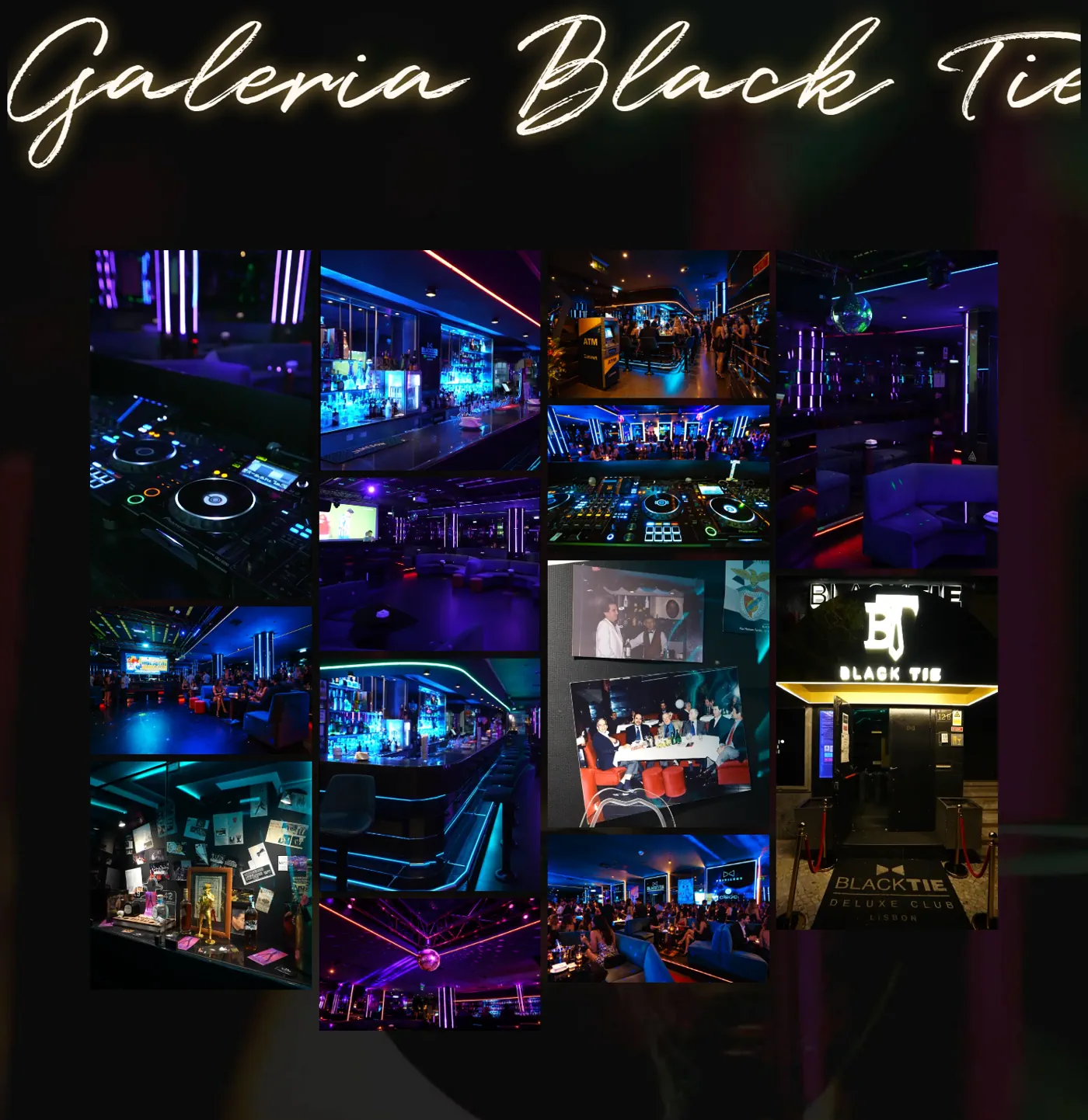 Galeria do website Black Tie Lisboa com fotografias do espaço, pista e ambiente do clube